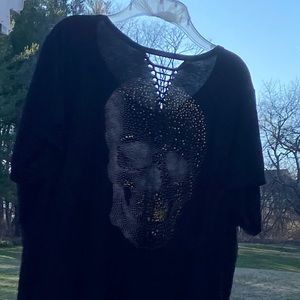 Black Sliver And Gold Glitter Ripped V-Neck Shirt